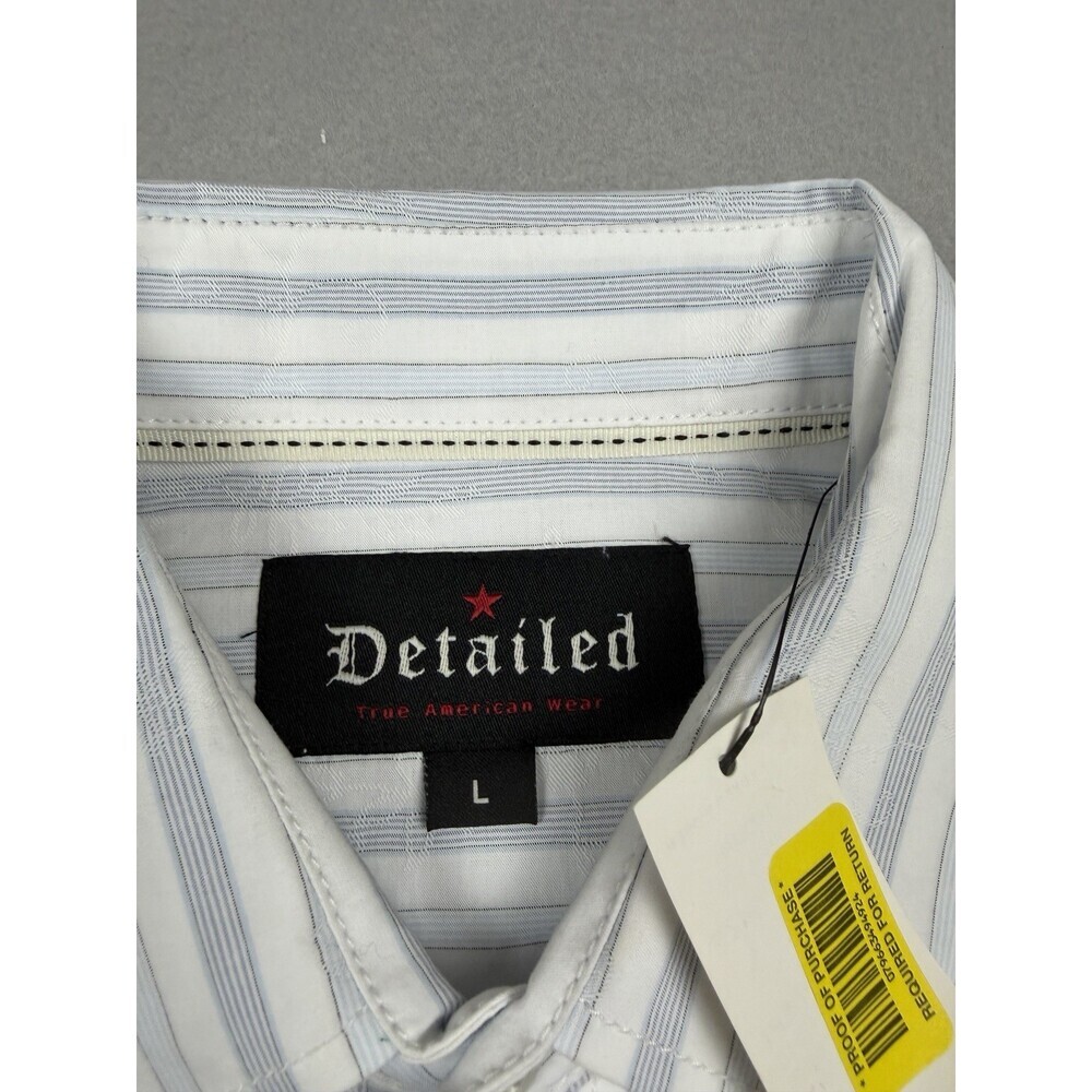 NWT Detailed True American Wear Shirt Men’s L Blue Stripe Short Sleeve Y2K - Picture 9 of 9